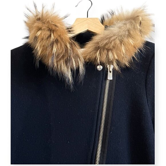 Sandro Paris Wool Blend Hooded Pea Coat, navy blue,  Size 38EU/US6 - Picture 7 of 16